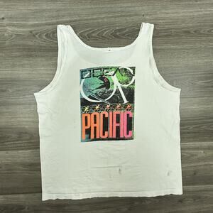 Vintage Ocean Pacific Shirt Mens Large White Tank Top Neon Surf Graphic 80s USA